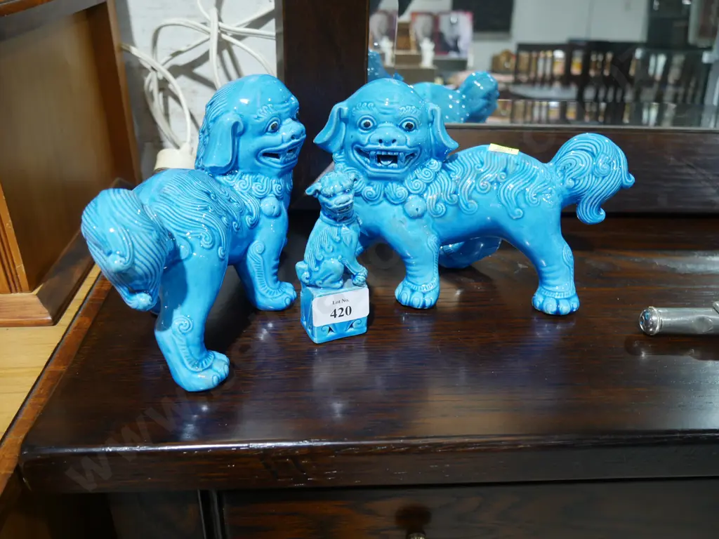 3 Blue foo dog ornaments Image 1++