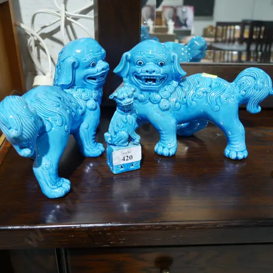 3 Blue foo dog ornaments