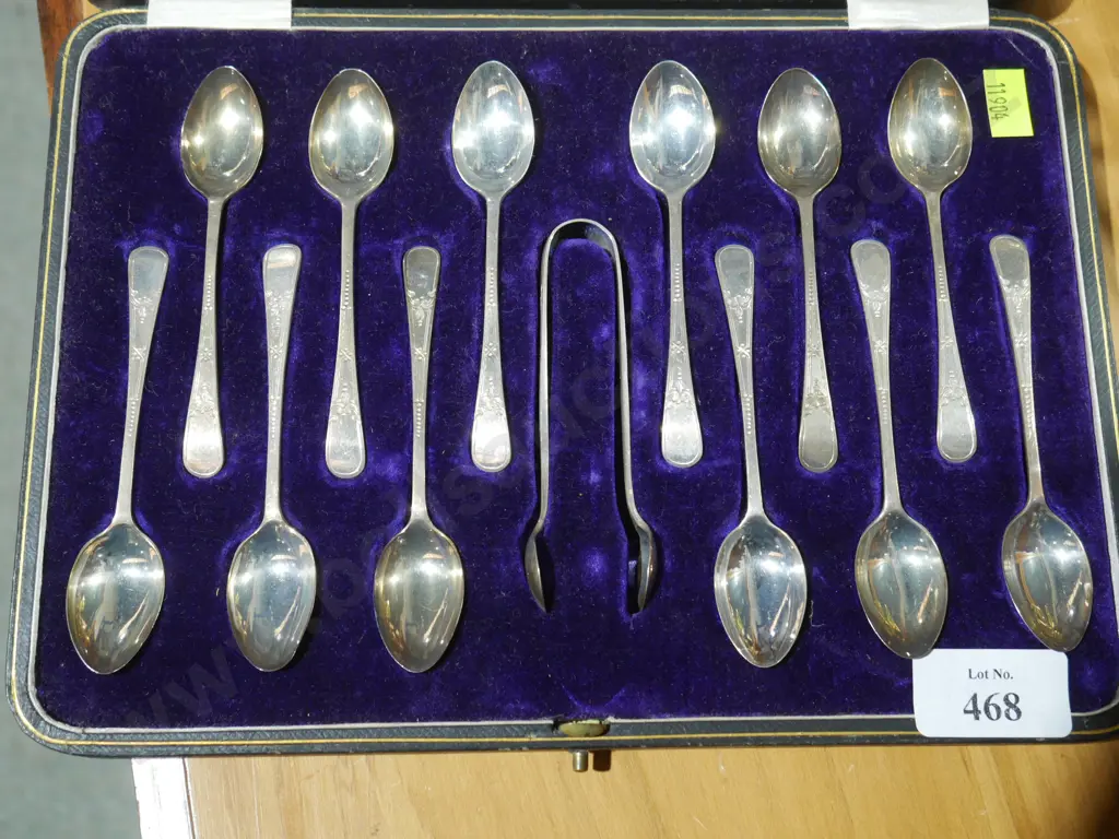 Sterling Silver cased teaspoons and sugar tong Image 1++