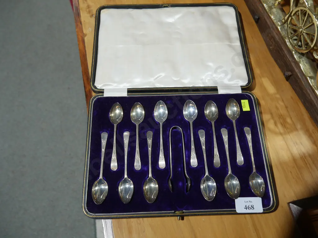 Sterling Silver cased teaspoons and sugar tong Image 1++