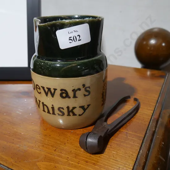 Dewars whisky jug, antique bullet mould