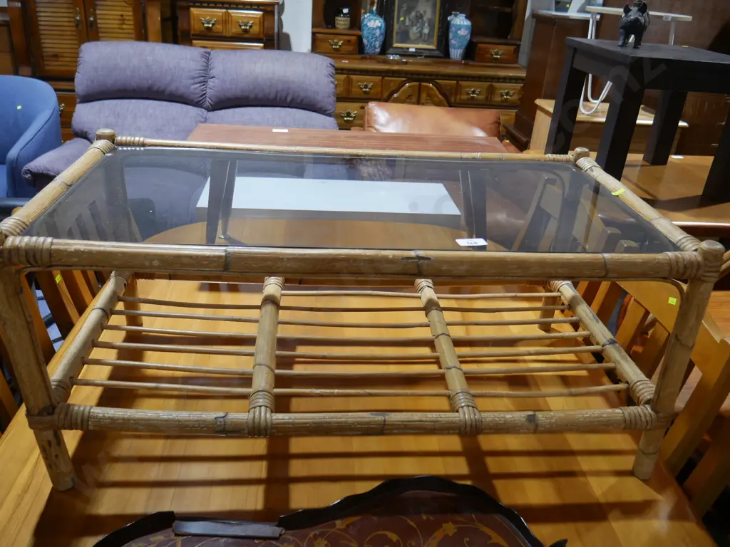 Glass top cane coffee table Image 1++