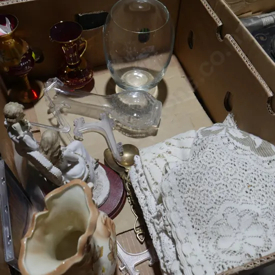 Glassware, figurine, lace