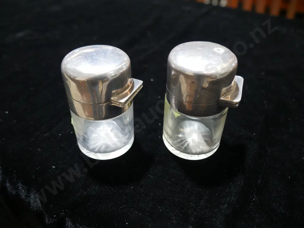 Pair silver top perfume bottles Image 1++