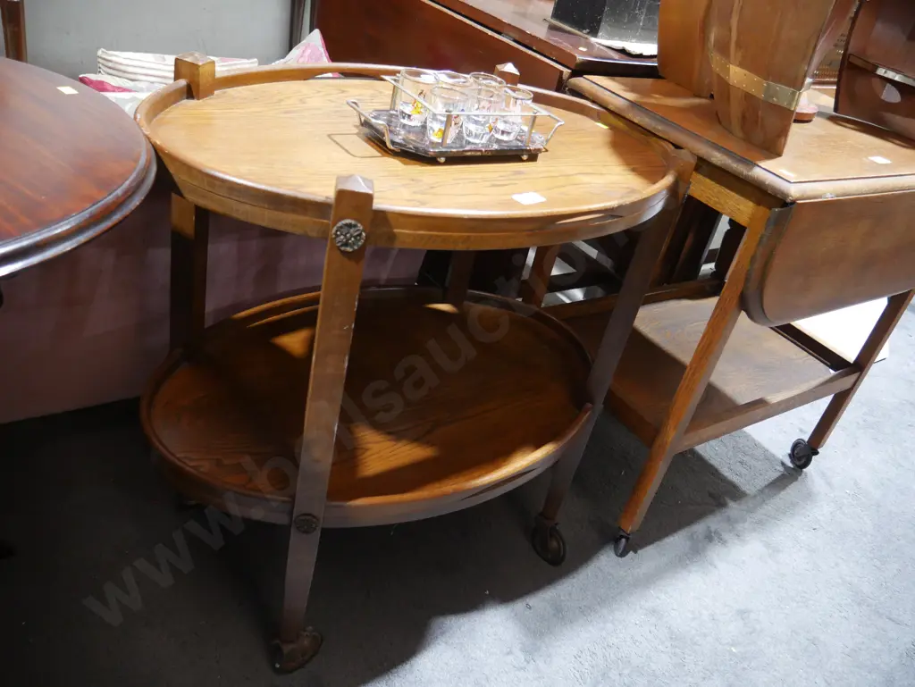 Oval tea trolley Oak Image 1++