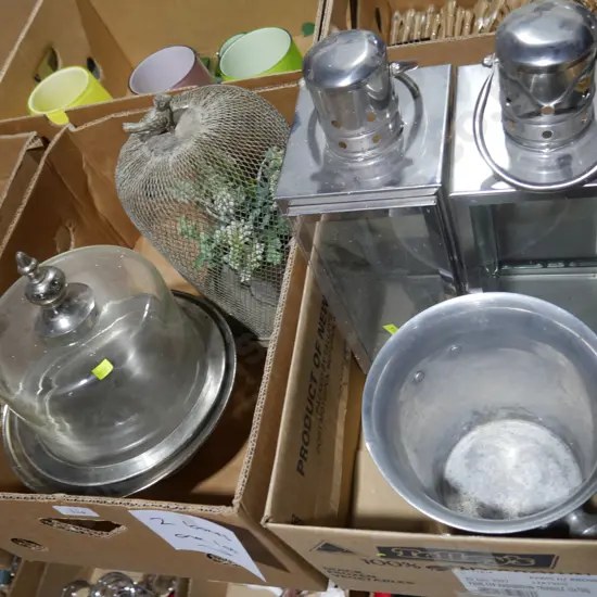 Two boxes of candle holders etc