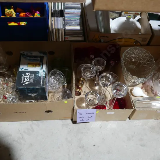 Three boxes of glassware