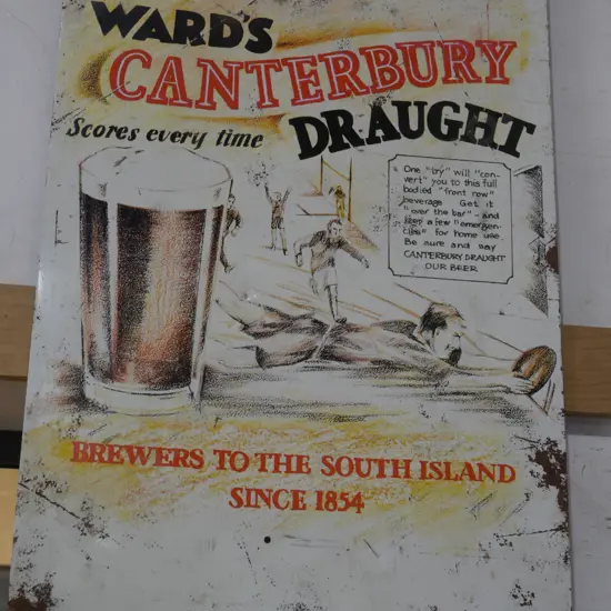 Canterbury draught tin sign