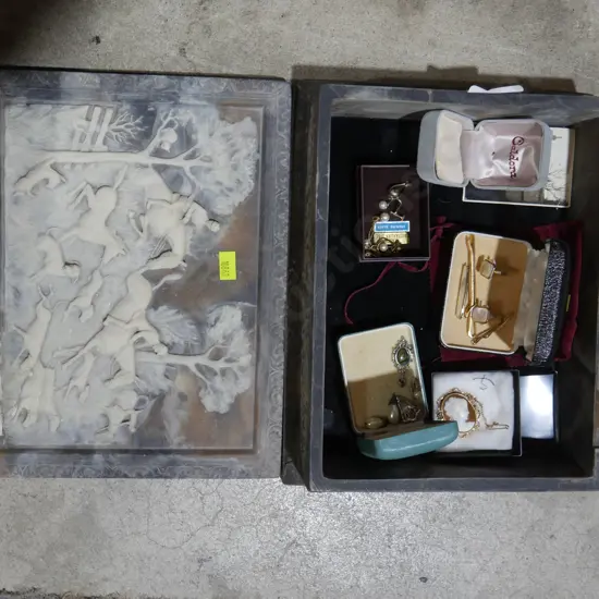 Marlstone container of costume jewellery