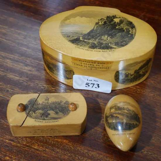 3 pieces wooden mauchlineware