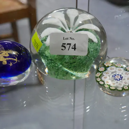 3 glass paperweights