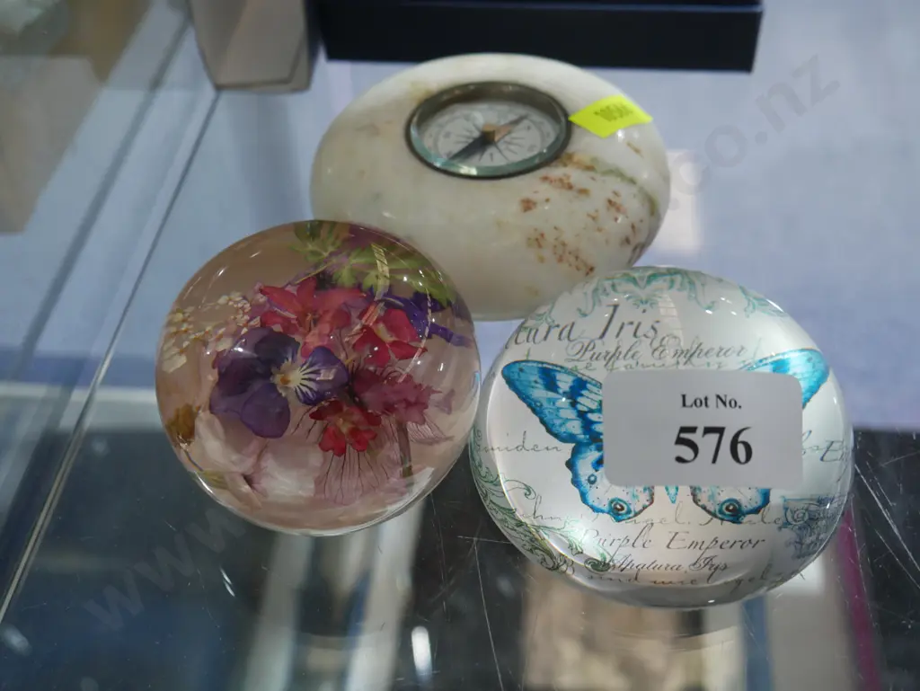 Glass paperweights and compass Image 1++