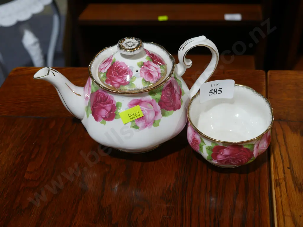 Old English rose teapot and sugar bowl Image 1++