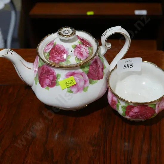 Old English rose teapot and sugar bowl