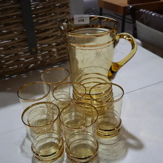 Amber glass jug and glass set