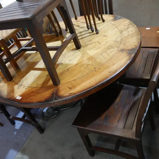 Heavy metal base dining table and six chairs