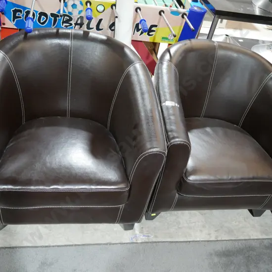 Pair of brown leather tub chairs