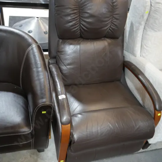Brown leather recliner armchair
