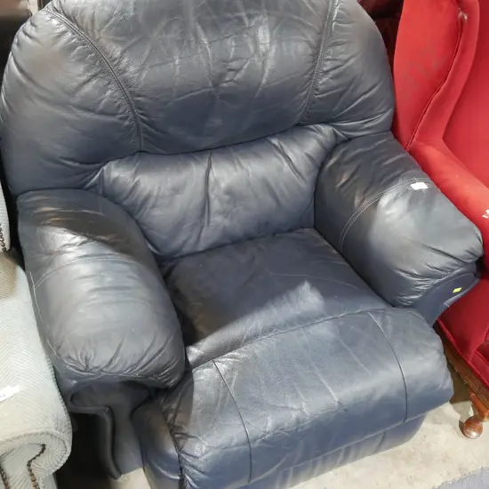 Navy leather recliner armchair