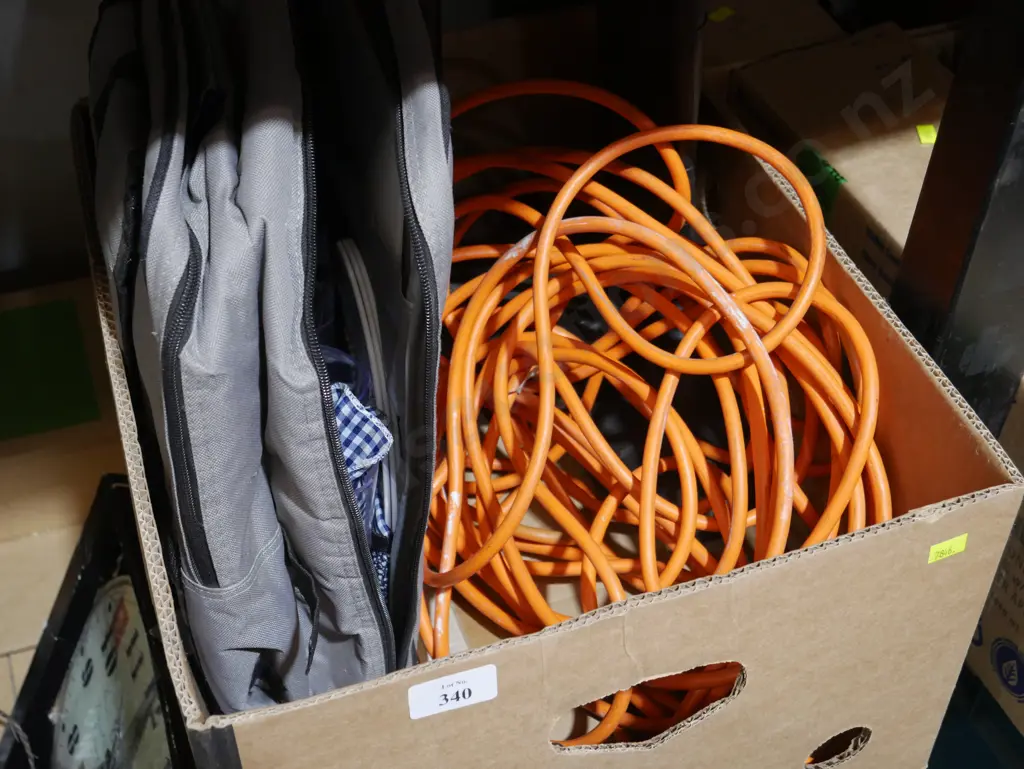 Bag of kitchen ware, extension cord & gumboots Image 1++