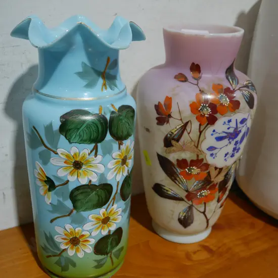 2 Victorian glass vases