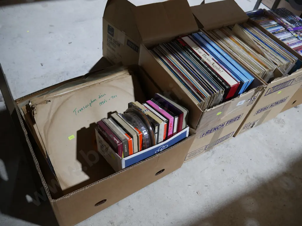 3 boxes of large records, vintage tapes, LP's Image 1++
