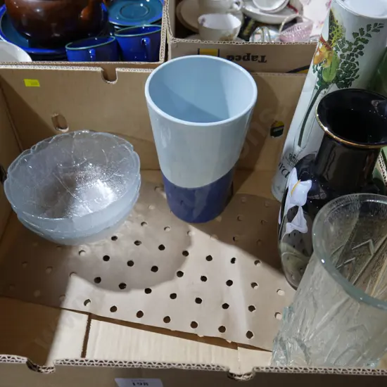 Vases, glass bowls