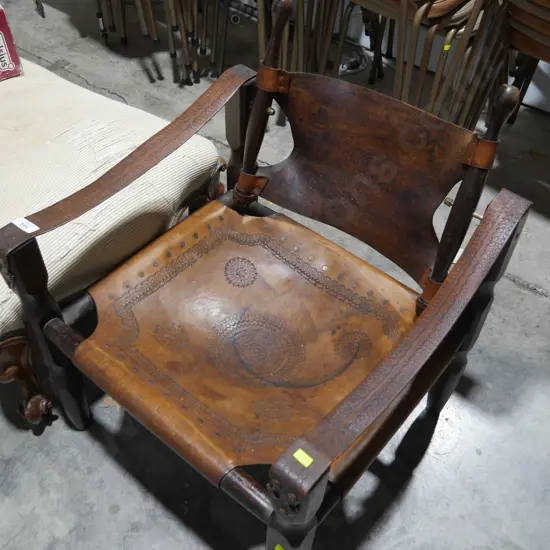 Leather wood frame chair