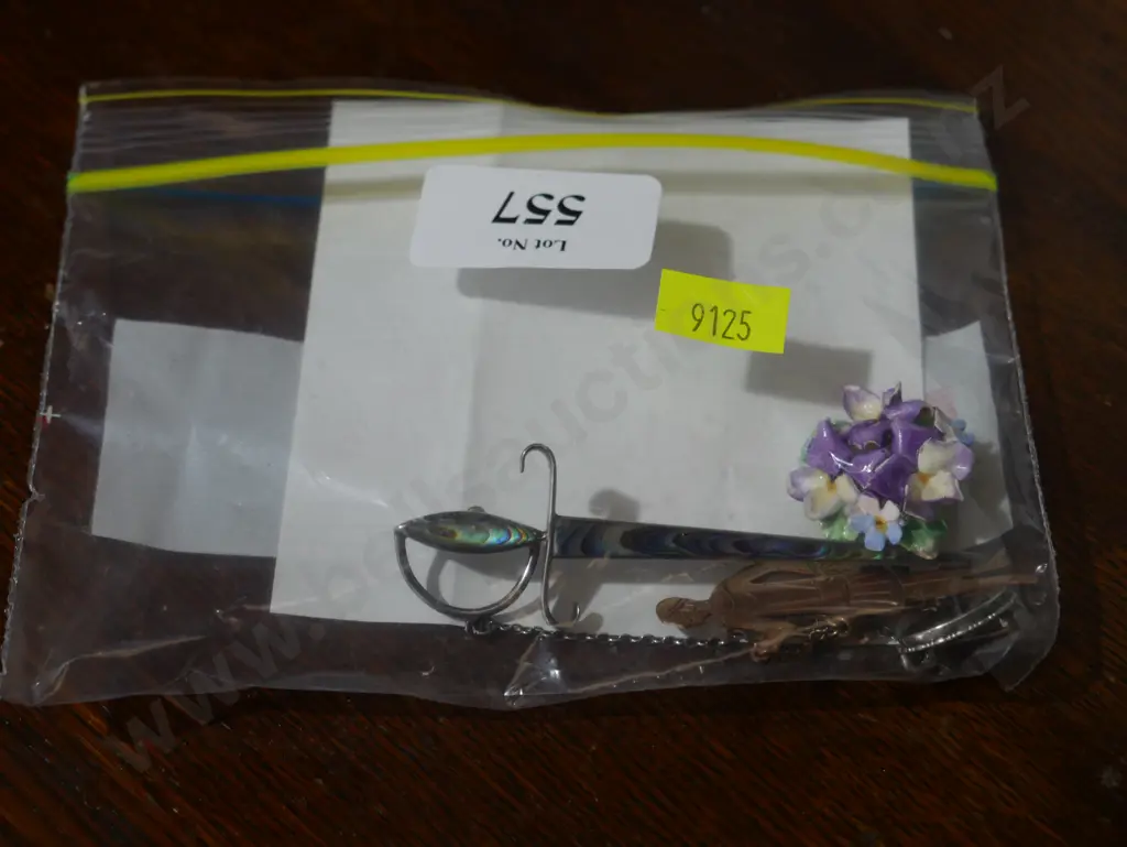 Paua sword, flower brooch etc Image 1++