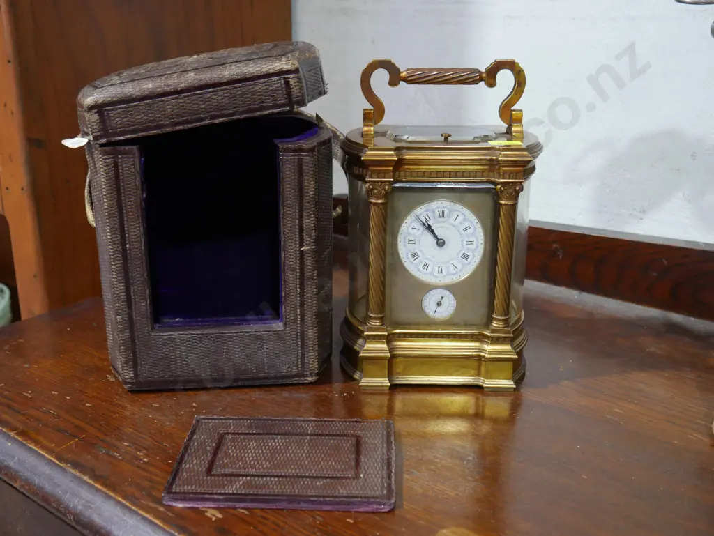Cased antique Sandstein brass carriage clock with alarm Image 1++