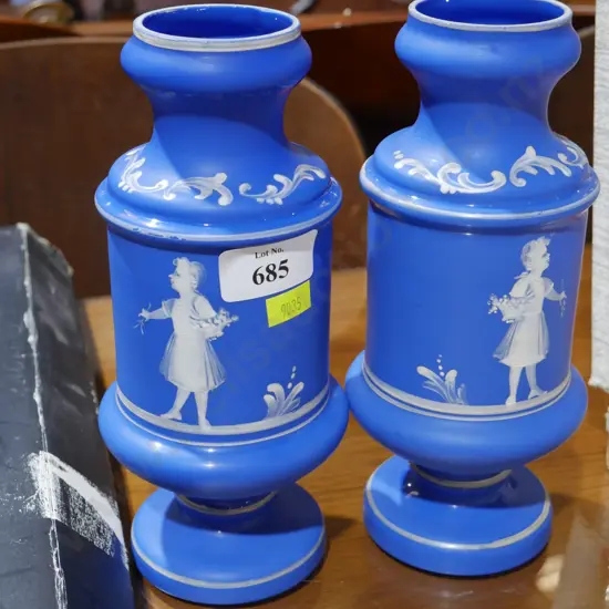 2 Mary Gregory style glass vases