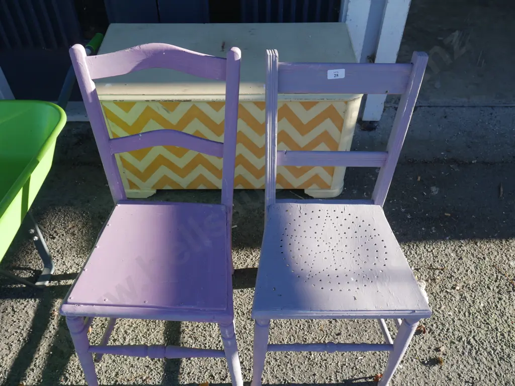 2 purple wooden chairs Image 1++