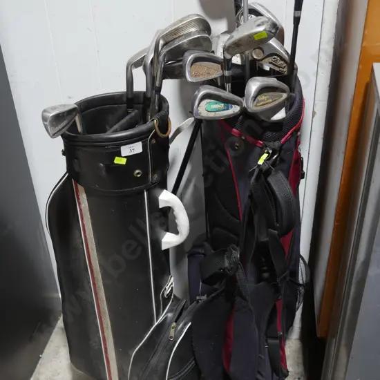 2 golf bags and clubs