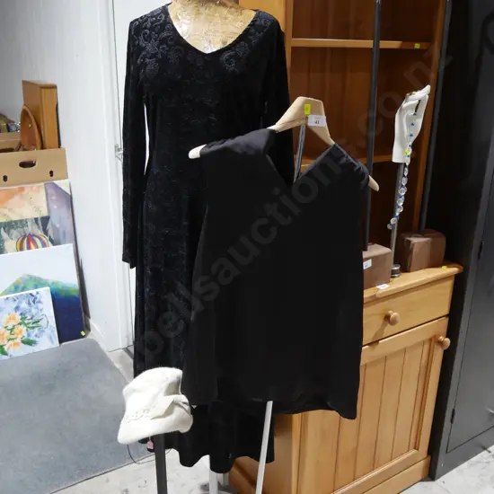 Dress, hat, mannequin, stands etc