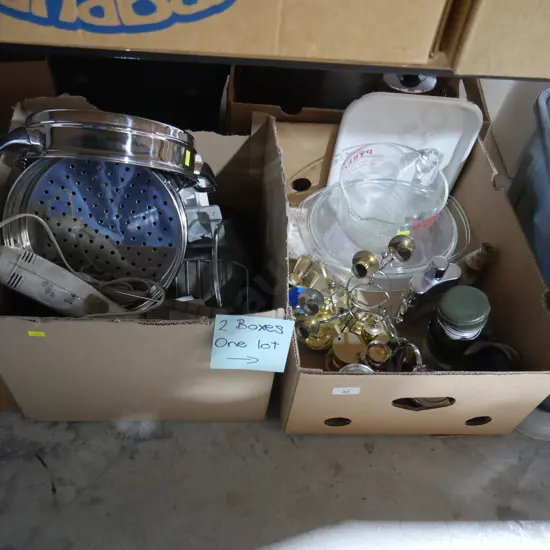 2 boxes of kitchenware etc