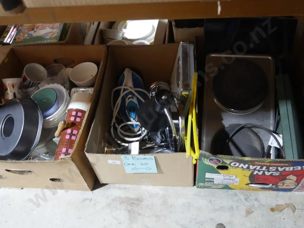 3 boxes of kitchenware, scale, steam iron etc Image 1++