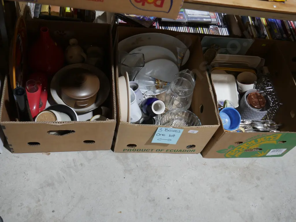 3 boxes of china, glassware, cutlery etc Image 1++