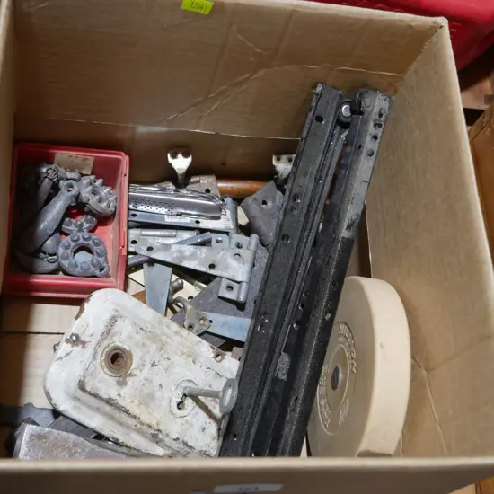 Hinges, fishing sinkers etc