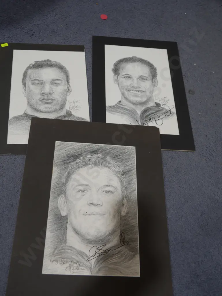 Assorted pencil sketches of rugby players Image 1++
