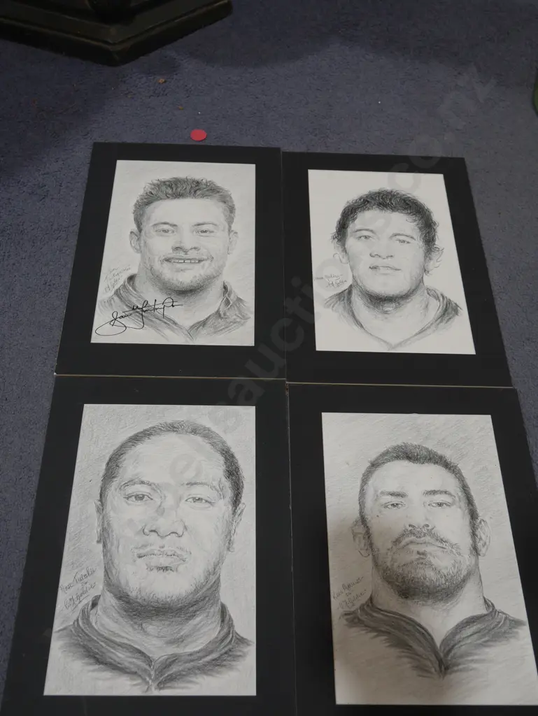 Assorted pencil sketches of rugby players Image 1++