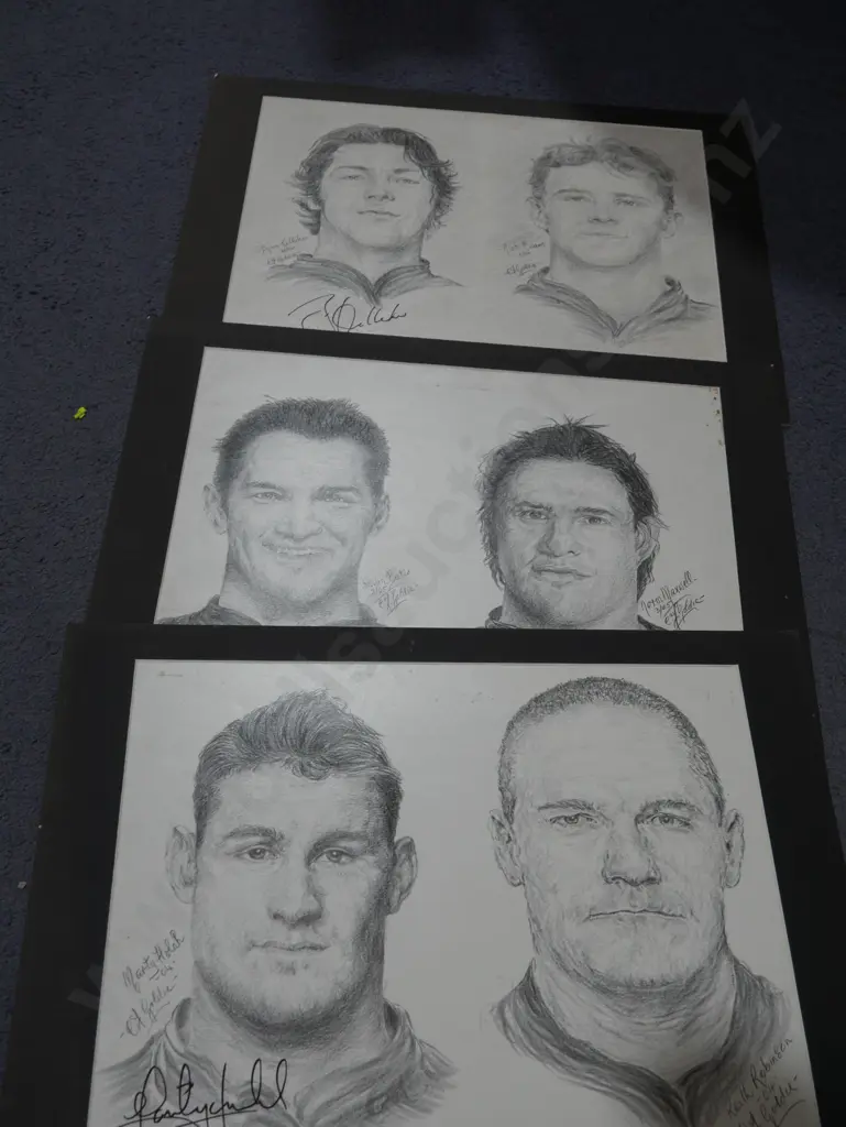 Assorted pencil sketches of rugby players Image 1++