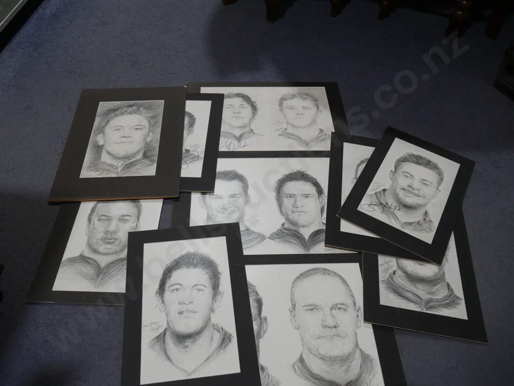 Assorted pencil sketches of rugby players Image 1++
