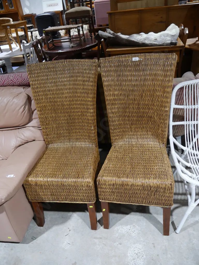 Pair of high back wicker dining chairs Image 1++