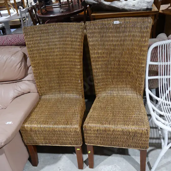 Pair of high back wicker dining chairs