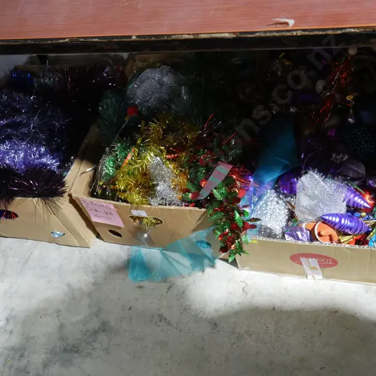 3 boxes of Christmas decorations