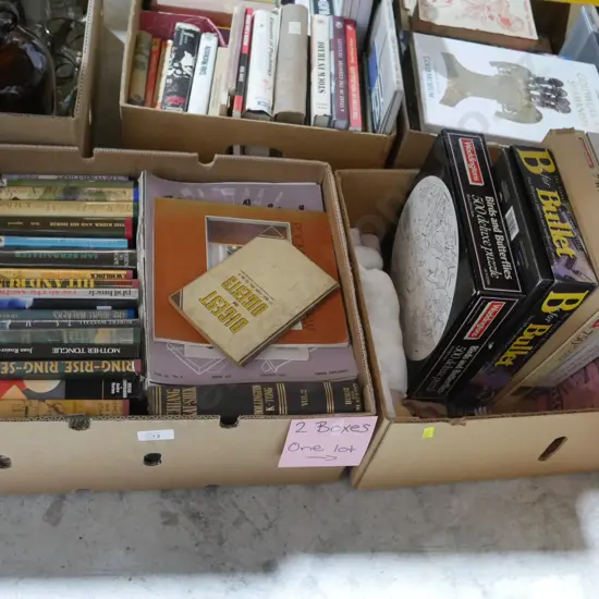 2 boxes of books, puzzles etc