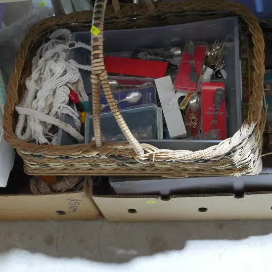 Old briefcases, hangers, cane basket etc