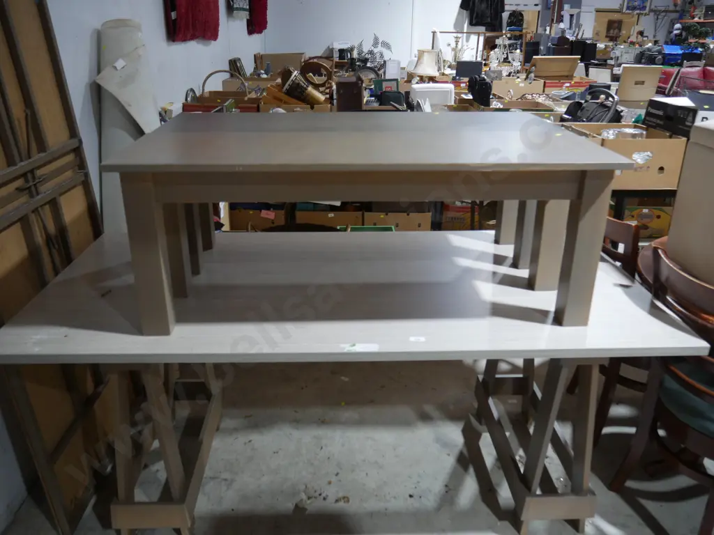Trestle table and two bench seats Image 1++