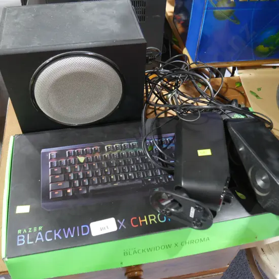 Razer gaming keyboard, speakers