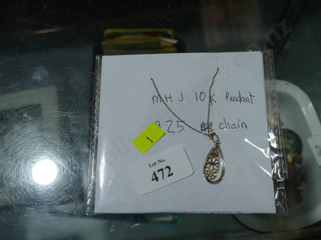 Gold & silver necklace, marked 10k & 925 Image 1++